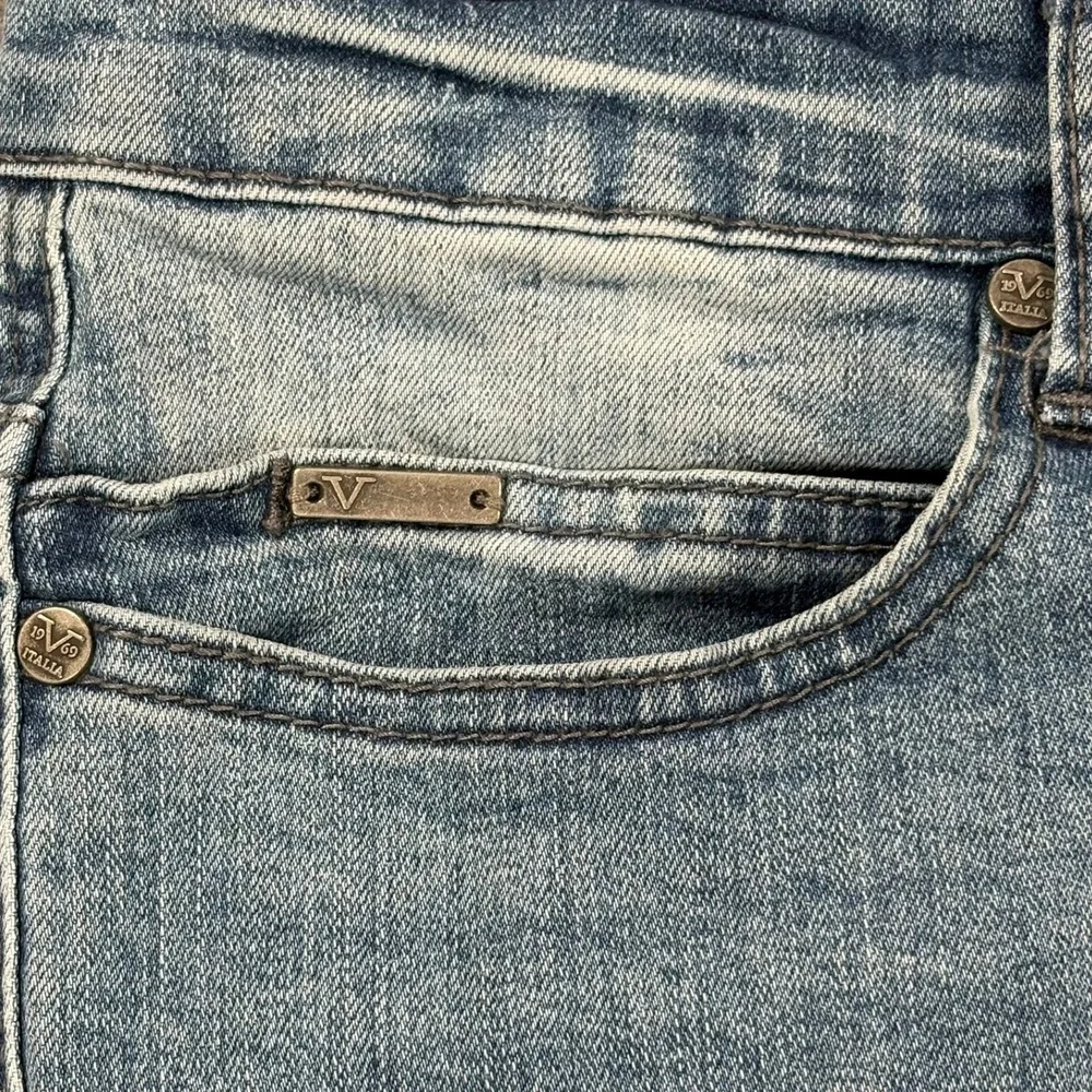 Versace V1969 Abbigliamento Sportivo Shorts Mens 30 Blue‎ Denim Moto Acid Wash